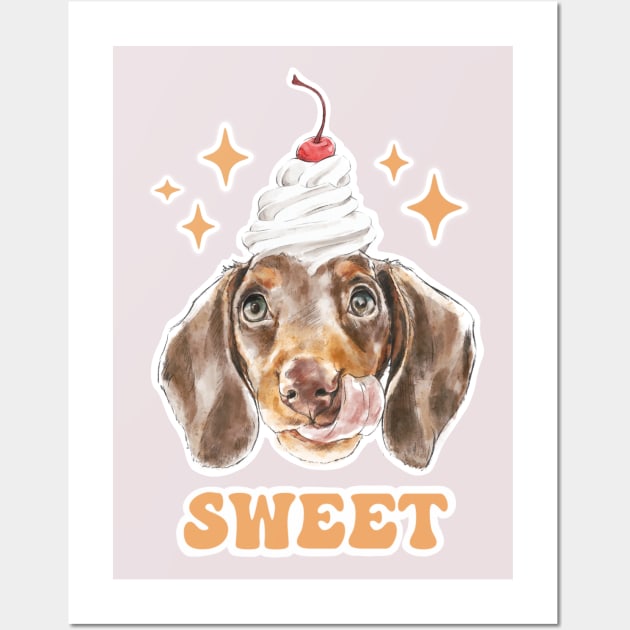 Sweet Chocolate Dachshund with a Cherry on Top! Wall Art by stuckyillustration